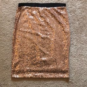 Rose gold sequined pencil skirt with elastic top